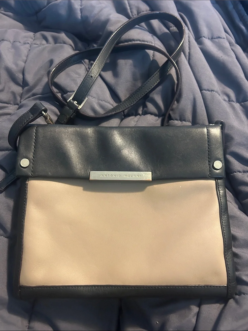 ANTONIO MELANI Black and Beige Two-Tone Crossbody Bag